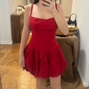 Bubble Hem Corset Mini Red Dress